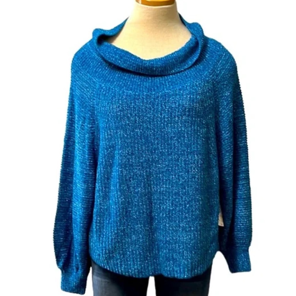 Free People - Cowlneck Knit Sweater Blue Marled
